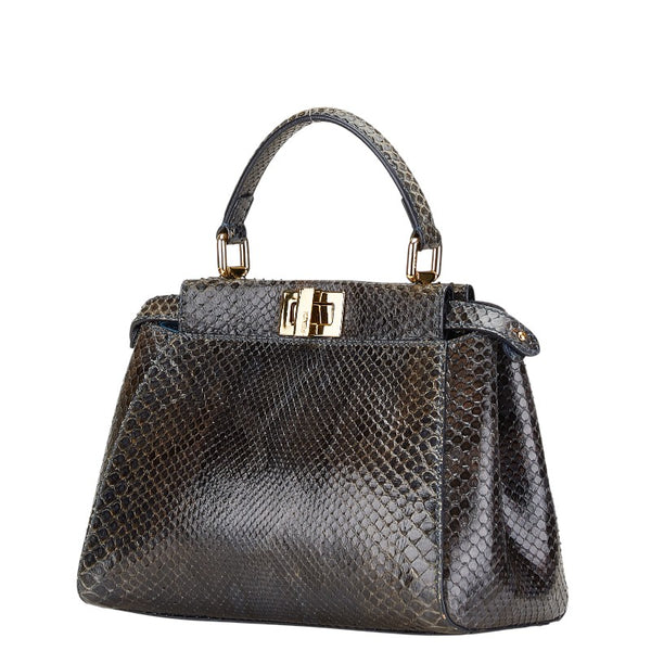 フェンディ ピーカブー スモール パイソン ハンドバッグ ショルダーバッグ 2WAY 8BN244 ブラック ブルー レザー レディース FENDI 【中古】