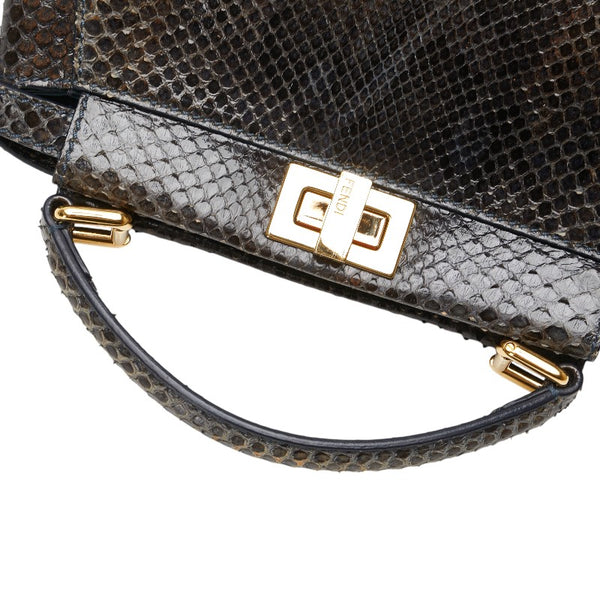フェンディ ピーカブー スモール パイソン ハンドバッグ ショルダーバッグ 2WAY 8BN244 ブラック ブルー レザー レディース FENDI 【中古】