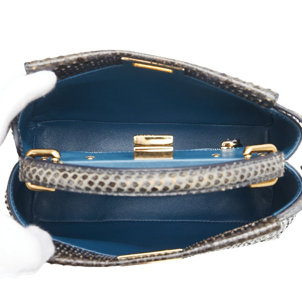 フェンディ ピーカブー スモール パイソン ハンドバッグ ショルダーバッグ 2WAY 8BN244 ブラック ブルー レザー レディース FENDI 【中古】