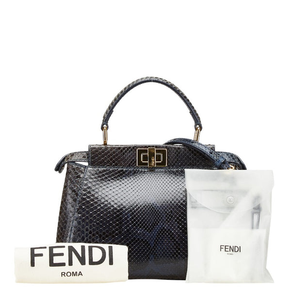 フェンディ ピーカブー スモール パイソン ハンドバッグ ショルダーバッグ 2WAY 8BN244 ブラック ブルー レザー レディース FENDI 【中古】