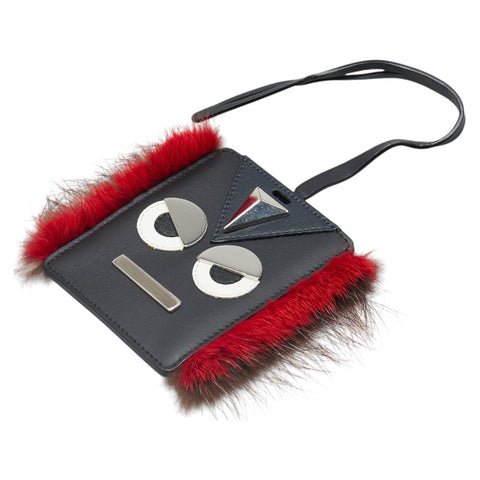 フェンディ モンスター カードケース パスケース チャーム ブラック ブラウン レッド レザー ファー レディース FENDI 【中古】