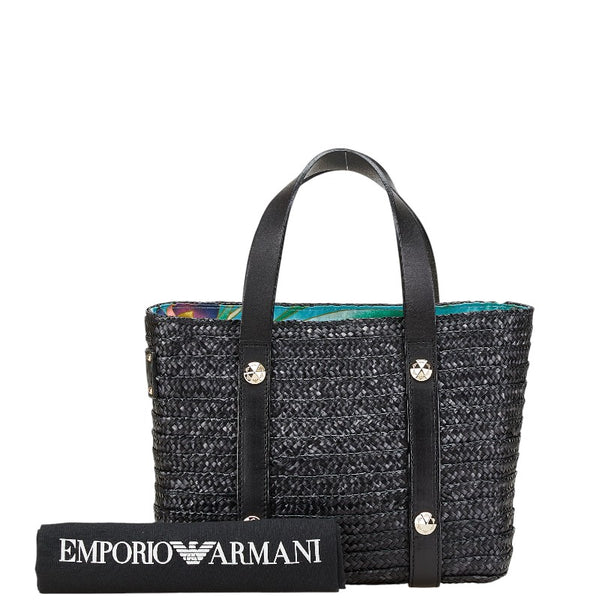 アルマーニ スタッズ ハンドバッグ かごバッグ ブラック ストロー レザー レディース ARMANI 【中古】