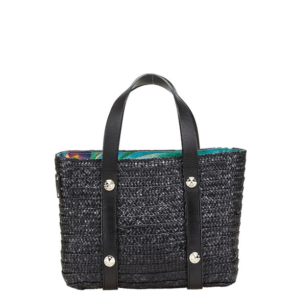 アルマーニ スタッズ ハンドバッグ かごバッグ ブラック ストロー レザー レディース ARMANI 【中古】