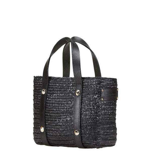 アルマーニ スタッズ ハンドバッグ かごバッグ ブラック ストロー レザー レディース ARMANI 【中古】