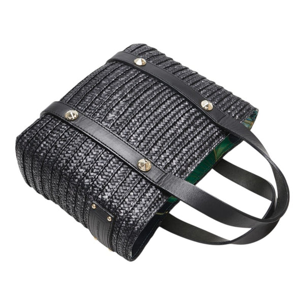 アルマーニ スタッズ ハンドバッグ かごバッグ ブラック ストロー レザー レディース ARMANI 【中古】
