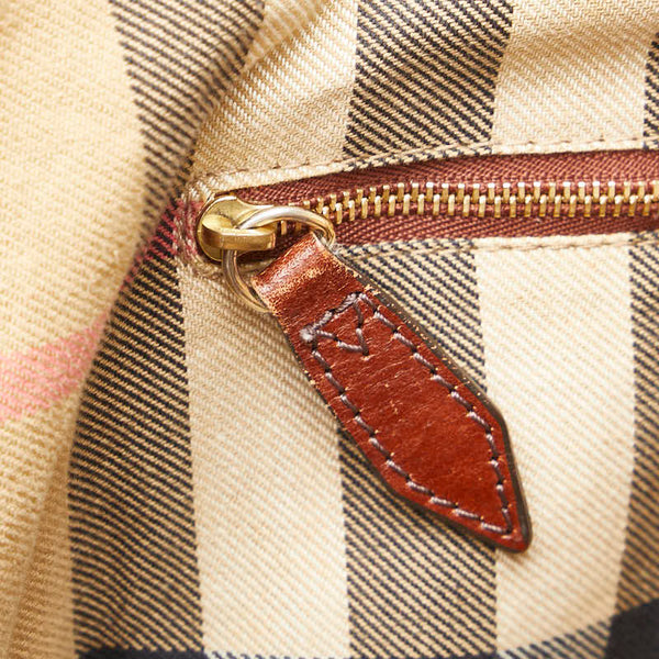 バーバリー ノバチェック トートバッグ ブラウン レザー レディース BURBERRY 【中古】