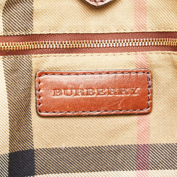 バーバリー ノバチェック トートバッグ ブラウン レザー レディース BURBERRY 【中古】
