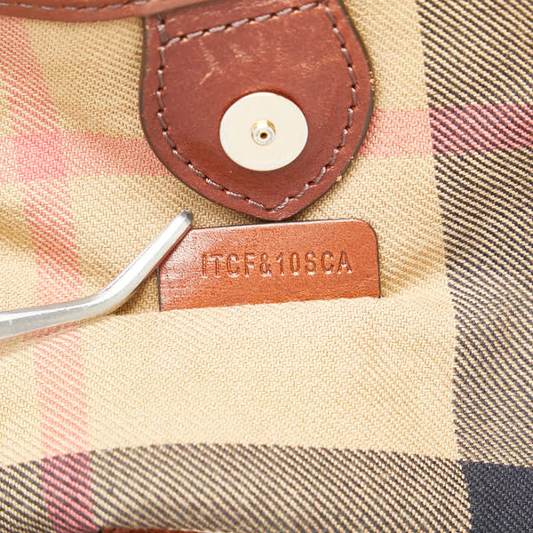 バーバリー ノバチェック トートバッグ ブラウン レザー レディース BURBERRY 【中古】