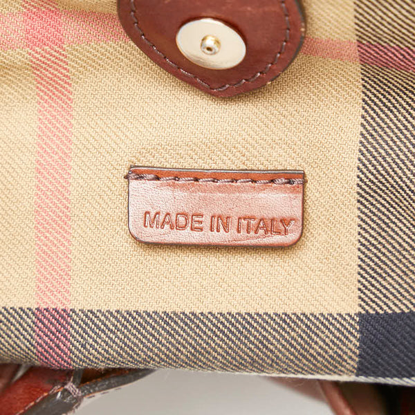 バーバリー ノバチェック トートバッグ ブラウン レザー レディース BURBERRY 【中古】