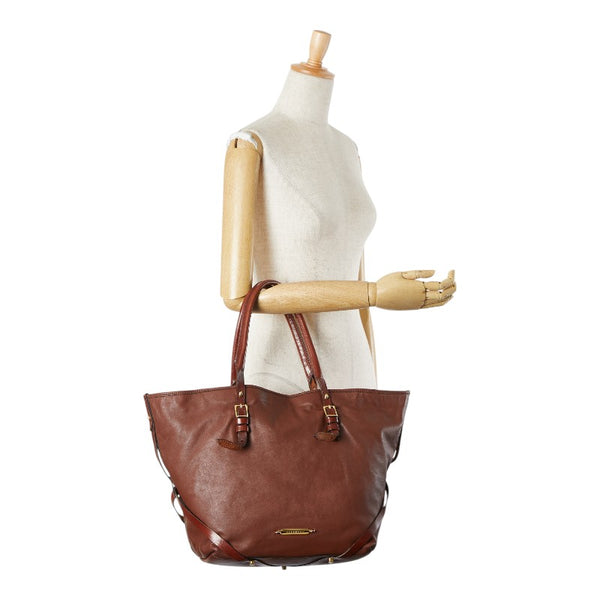 バーバリー ノバチェック トートバッグ ブラウン レザー レディース BURBERRY 【中古】