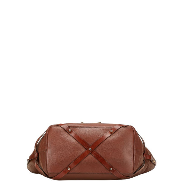 バーバリー ノバチェック トートバッグ ブラウン レザー レディース BURBERRY 【中古】