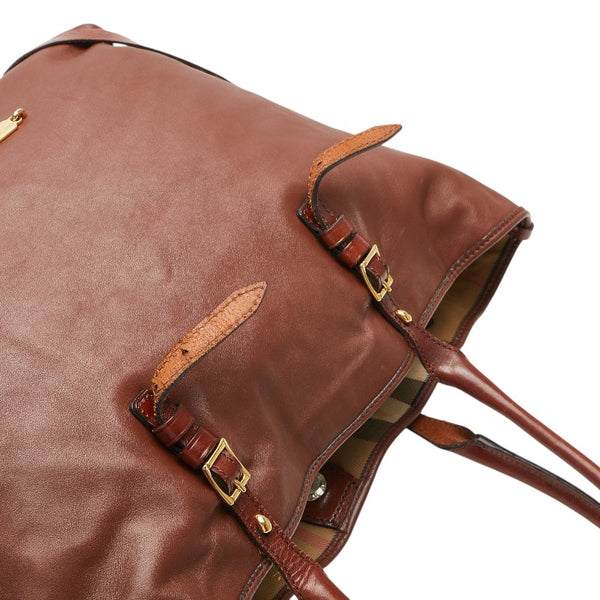 バーバリー ノバチェック トートバッグ ブラウン レザー レディース BURBERRY 【中古】