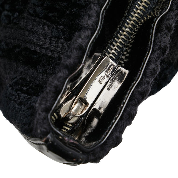 サルヴァトーレフェラガモ ガンチーニ トートバッグ ブラック ウール エナメル レディース Salvatore Ferragamo 【中古】