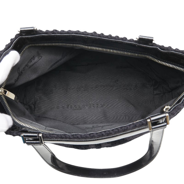 サルヴァトーレフェラガモ ガンチーニ トートバッグ ブラック ウール エナメル レディース Salvatore Ferragamo 【中古】