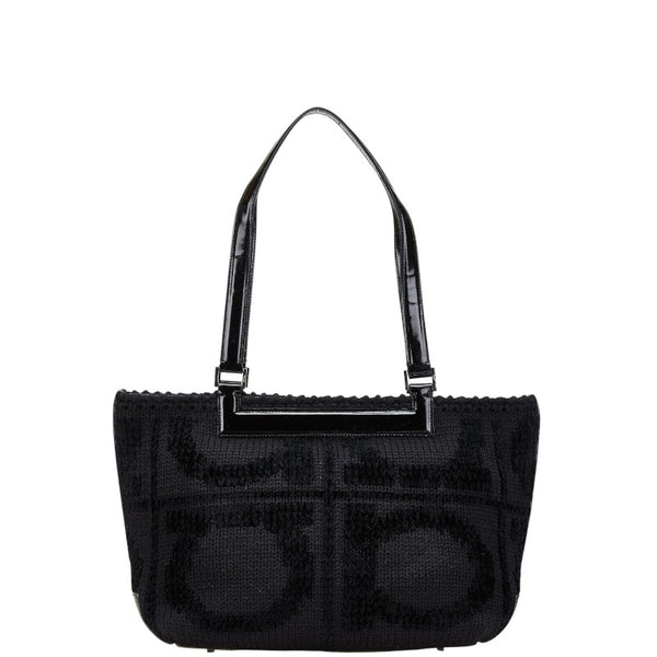 サルヴァトーレフェラガモ ガンチーニ トートバッグ ブラック ウール エナメル レディース Salvatore Ferragamo 【中古】