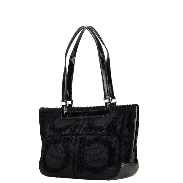 サルヴァトーレフェラガモ ガンチーニ トートバッグ ブラック ウール エナメル レディース Salvatore Ferragamo 【中古】