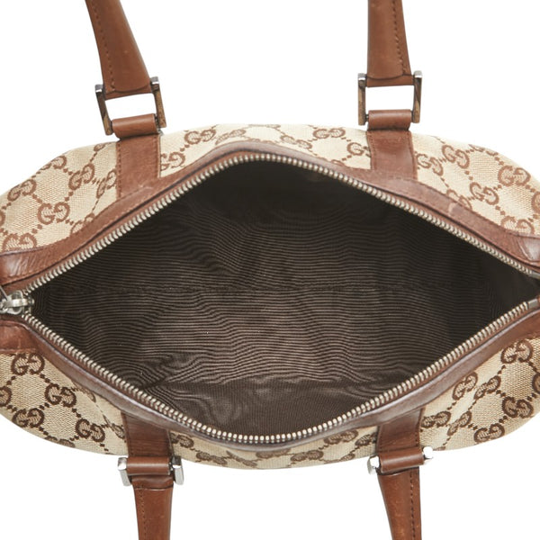 グッチ GGキャンバス ハンドバッグ ミニボストンバッグ 30458 ベージュ ブラウン キャンバス レザー レディース GUCCI 【中古】