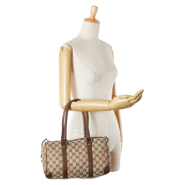 グッチ GGキャンバス ハンドバッグ ミニボストンバッグ 30458 ベージュ ブラウン キャンバス レザー レディース GUCCI 【中古】