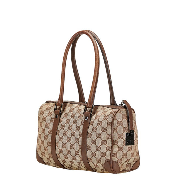 グッチ GGキャンバス ハンドバッグ ミニボストンバッグ 30458 ベージュ ブラウン キャンバス レザー レディース GUCCI 【中古】