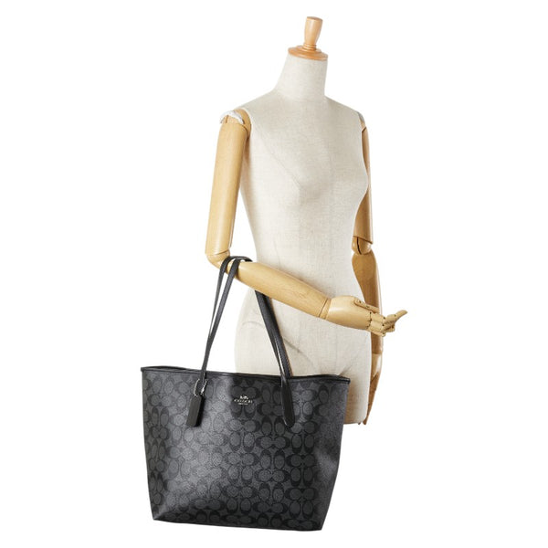 コーチ シグネチャー トートバッグ 5696 グレー ブラック PVC レザー レディース COACH 【中古】
