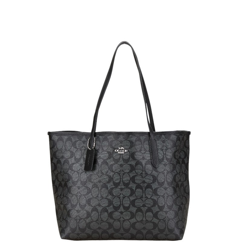 コーチ シグネチャー トートバッグ 5696 グレー ブラック PVC レザー レディース COACH 【中古】
