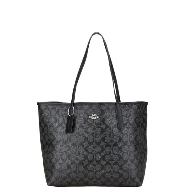 コーチ シグネチャー トートバッグ 5696 グレー ブラック PVC レザー レディース COACH 【中古】