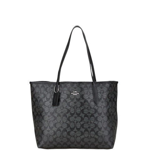コーチ シグネチャー トートバッグ 5696 グレー ブラック PVC レザー レディース COACH 【中古】