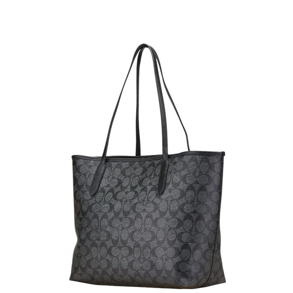 コーチ シグネチャー トートバッグ 5696 グレー ブラック PVC レザー レディース COACH 【中古】