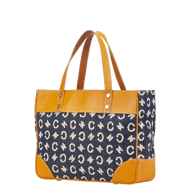 セリーヌ Cマカダム ハンドバッグ ネイビー ブラウン デニム レザー レディース CELINE 【中古】