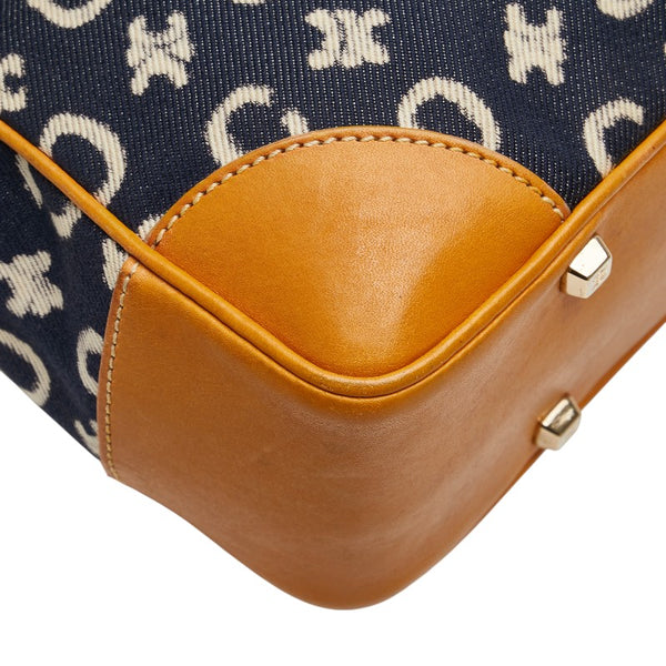 セリーヌ Cマカダム ハンドバッグ ネイビー ブラウン デニム レザー レディース CELINE 【中古】