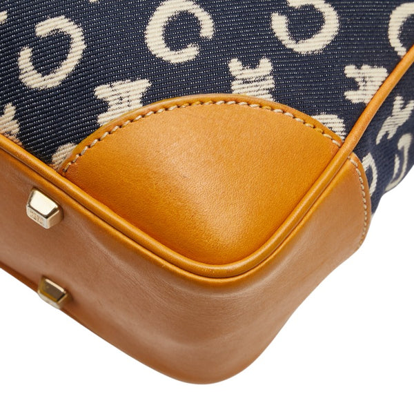 セリーヌ Cマカダム ハンドバッグ ネイビー ブラウン デニム レザー レディース CELINE 【中古】