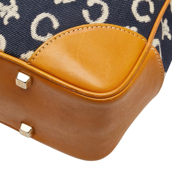 セリーヌ Cマカダム ハンドバッグ ネイビー ブラウン デニム レザー レディース CELINE 【中古】