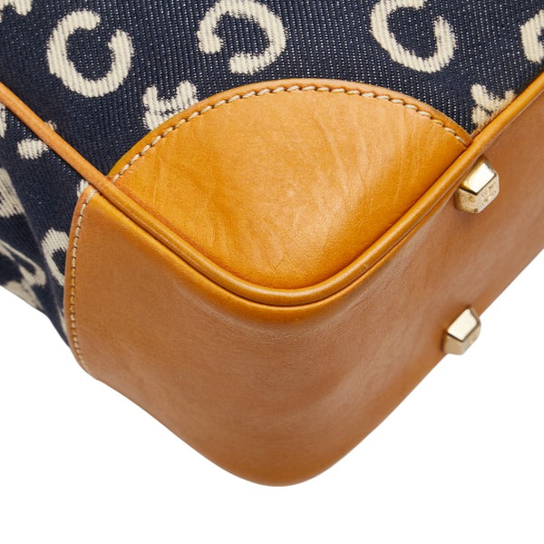 セリーヌ Cマカダム ハンドバッグ ネイビー ブラウン デニム レザー レディース CELINE 【中古】
