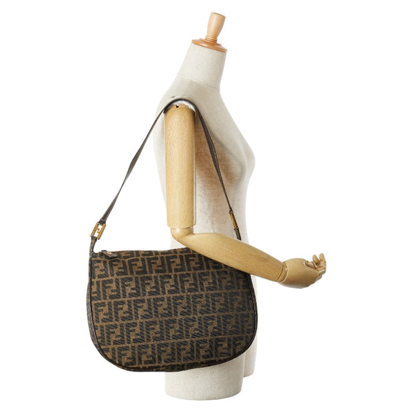 フェンディ ズッカ ハンドバッグ ワンショルダーバッグ ブラウン キャンバス レザー レディース FENDI 【中古】