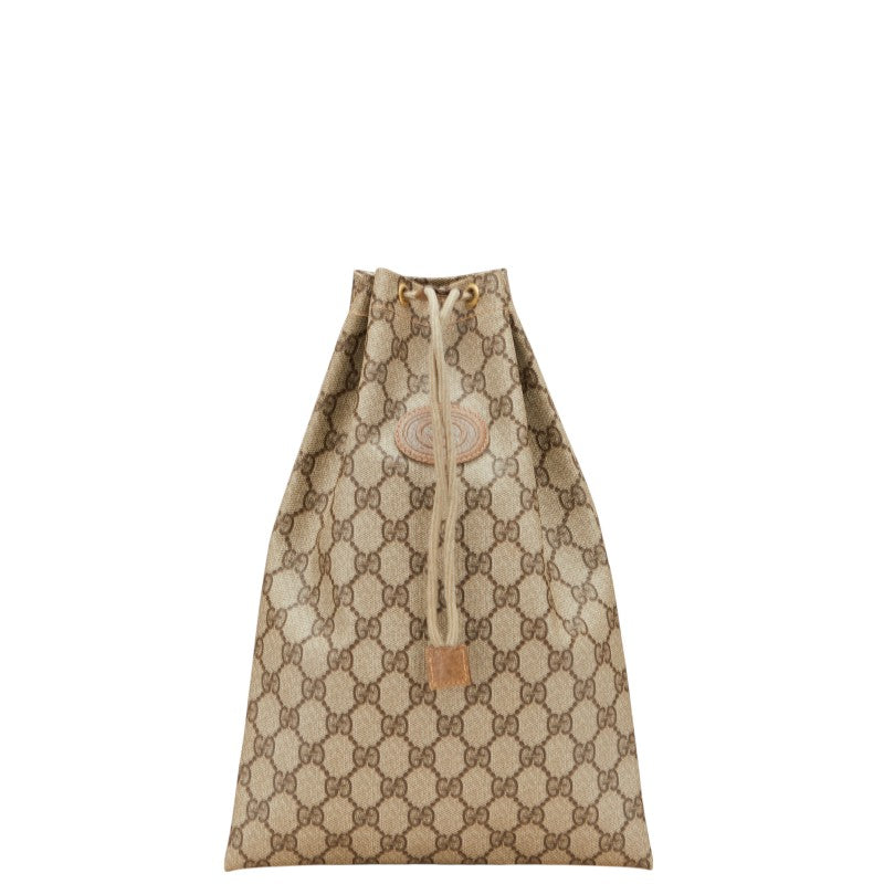 グッチ GGスプリーム オールドグッチ ポーチ 巾着バッグ 97.19.303 ベージュ ブラウン PVC レザー レディース GUCCI 【中古】