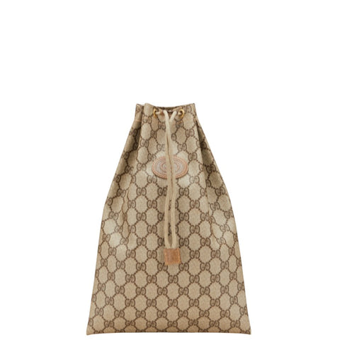 グッチ GGスプリーム オールドグッチ ポーチ 巾着バッグ 97.19.303 ベージュ ブラウン PVC レザー レディース GUCCI 【中古】