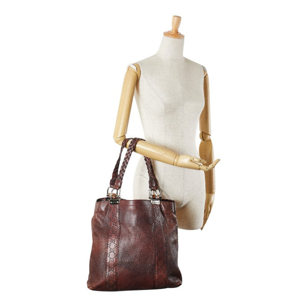 グッチ グッチシマ バンブー トートバッグ ショルダーバッグ 232946 ブラウン レザー キャンバス レディース GUCCI 【中古】