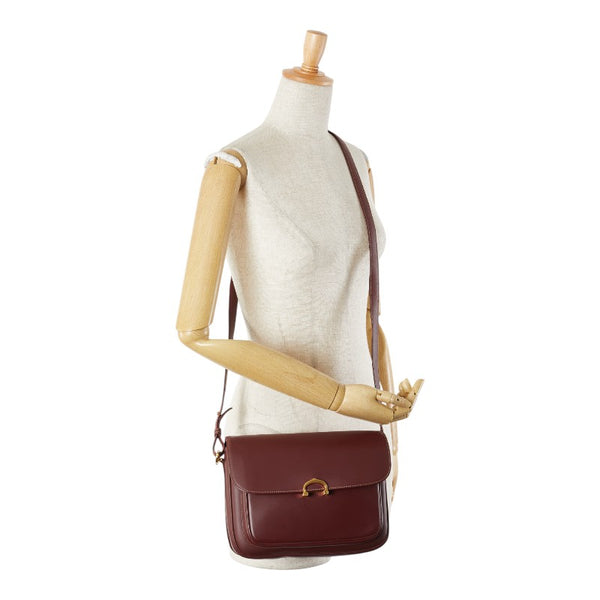 カルティエ マストライン ショルダーバッグ ワインレッド レザー レディース CARTIER 【中古】