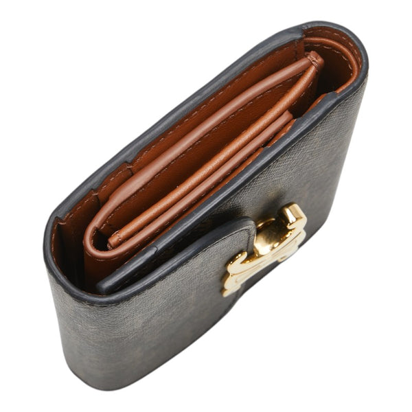 セリーヌ マカダム 三つ折り財布 ブラック ブラウン PVC レザー レディース CELINE 【中古】