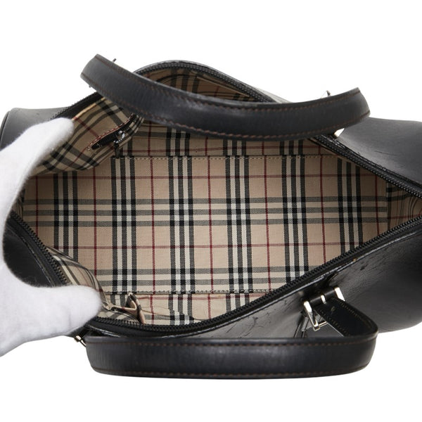 バーバリー ノバチェック ミニボストンバッグ ブラック レザー レディース BURBERRY 【中古】