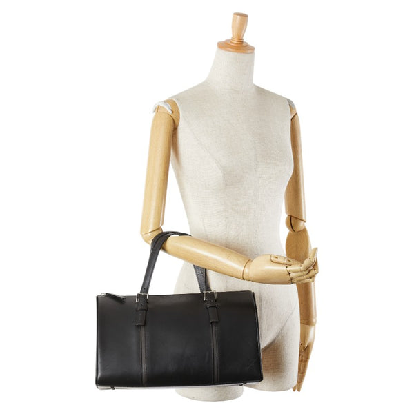 バーバリー ノバチェック ミニボストンバッグ ブラック レザー レディース BURBERRY 【中古】