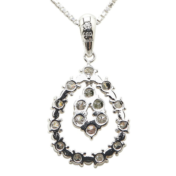 Pt900 プラチナ Pt850 プラチナ ピンクダイヤ0.05ct ダイヤ0.30ct ティアドロップ モチーフ ベネチアンチェーン ネックレス レディース 【中古】