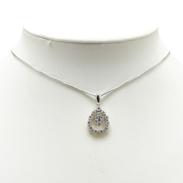 Pt900 プラチナ Pt850 プラチナ ピンクダイヤ0.05ct ダイヤ0.30ct ティアドロップ モチーフ ベネチアンチェーン ネックレス レディース 【中古】