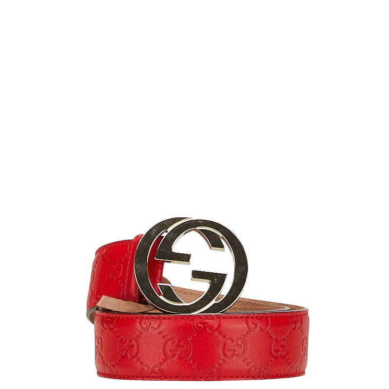 グッチ グッチシマ インターロッキングG ベルト サイズ:80/32 114876 レッド レザー レディース GUCCI 【中古】