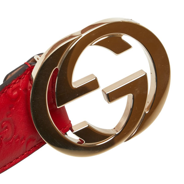 グッチ グッチシマ インターロッキングG ベルト サイズ:80/32 114876 レッド レザー レディース GUCCI 【中古】