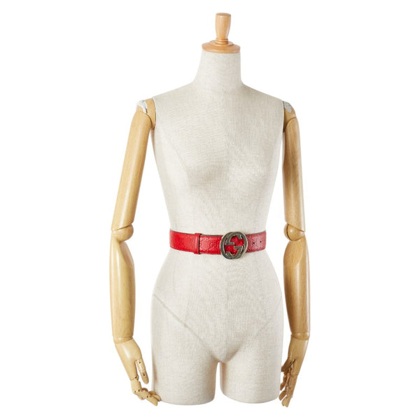 グッチ グッチシマ インターロッキングG ベルト サイズ:80/32 114876 レッド レザー レディース GUCCI 【中古】