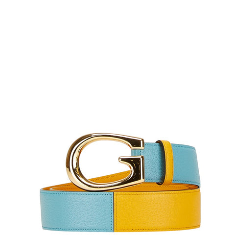 グッチ Gバックル 2トーン バイカラー ベルト サイズ：100 40 709954 ライトブルー イエロー レザー レディース GUCCI 【中古】