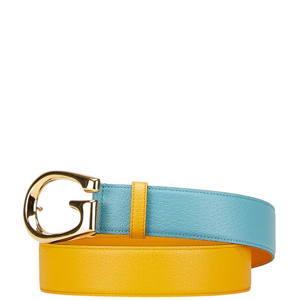 グッチ Gバックル 2トーン バイカラー ベルト サイズ：100 40 709954 ライトブルー イエロー レザー レディース GUCCI 【中古】