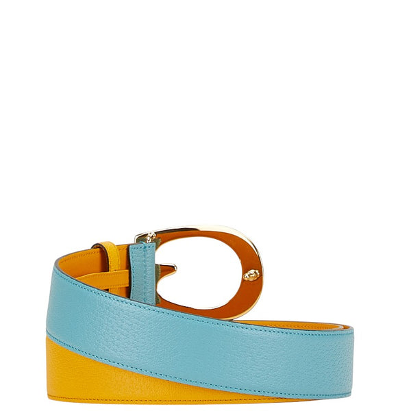 グッチ Gバックル 2トーン バイカラー ベルト サイズ：100 40 709954 ライトブルー イエロー レザー レディース GUCCI 【中古】