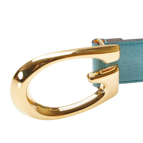 グッチ Gバックル 2トーン バイカラー ベルト サイズ：100 40 709954 ライトブルー イエロー レザー レディース GUCCI 【中古】